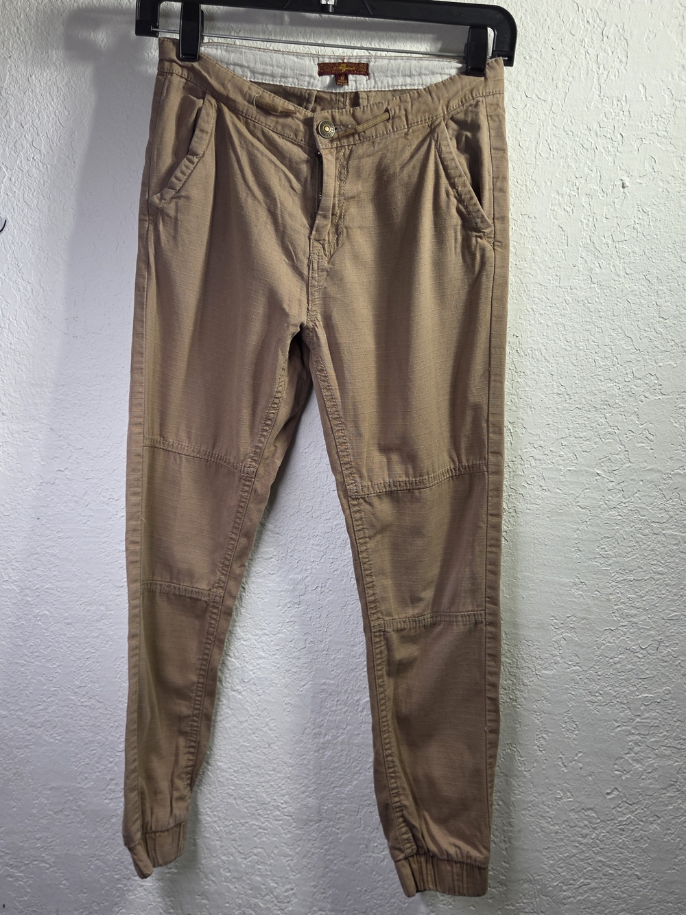 FOR ALL MANKIND Boys Brown Khaki Moto Panels Denim Jogger Pants Size 12